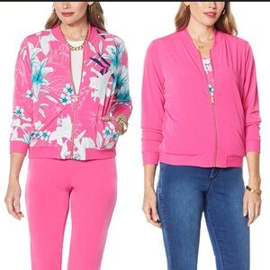 IMAN Global Chic Zip Front, Reversible Knit Bomber Jacket